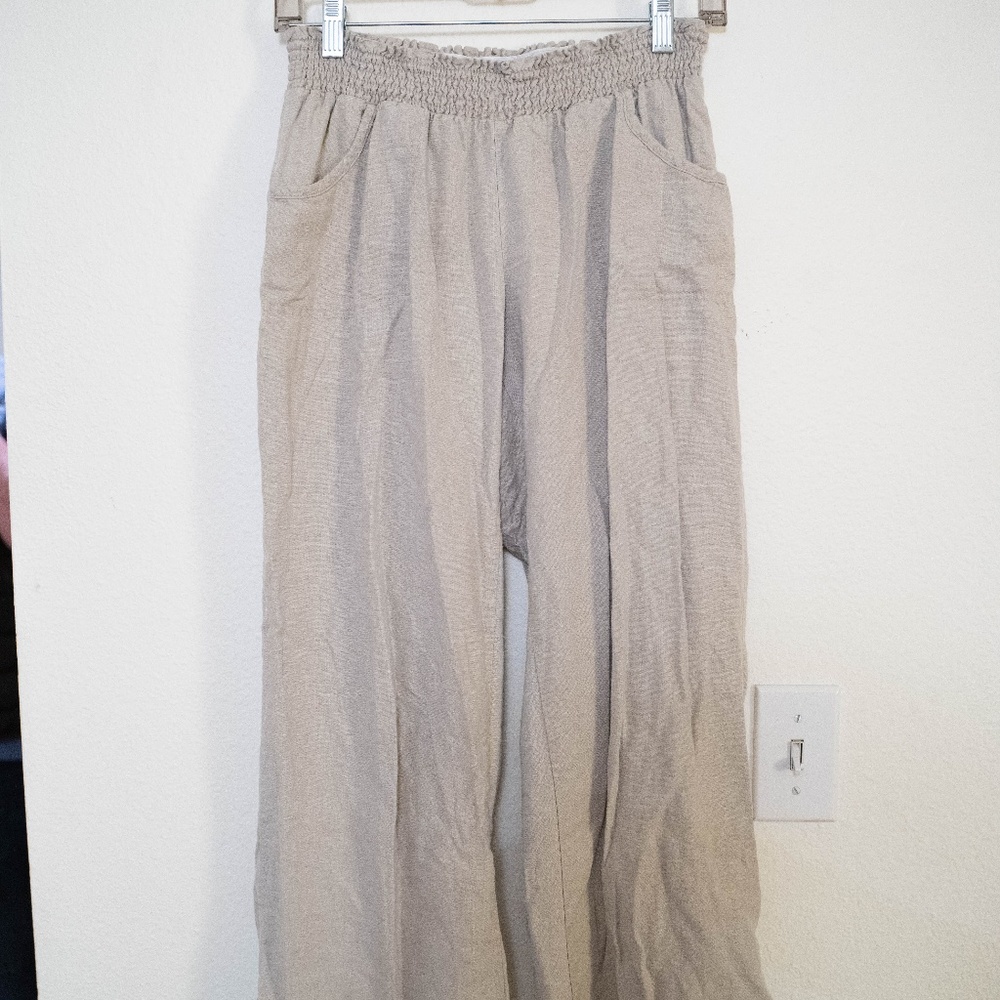 Tan, flowy linen pants